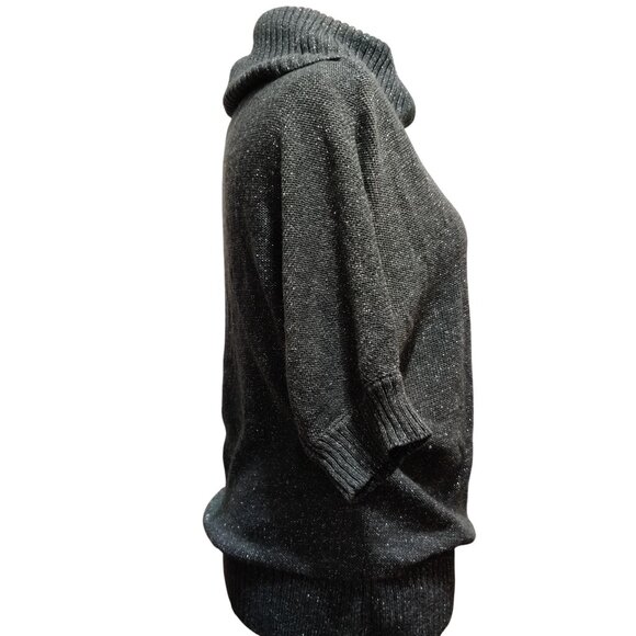 AGB L Gray Metallic Cowl Neck Batwing Sweater Dolman Sleeve Shimmer Knit Top - Picture 4 of 9
